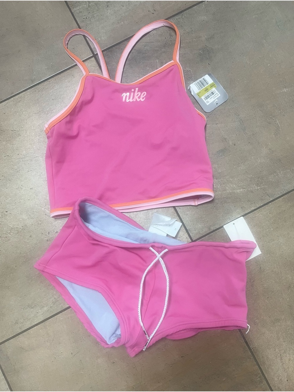 Nike 2 Piece Swimsuit Racerback Tankini Boy shorts Azale pink sz 14 NWT